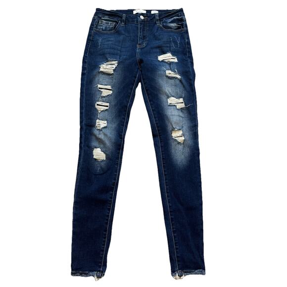 Kancan Signature Mid Rise Skinny Denim Jeans Women’s Size 29 Distressed - Picture 1 of 4